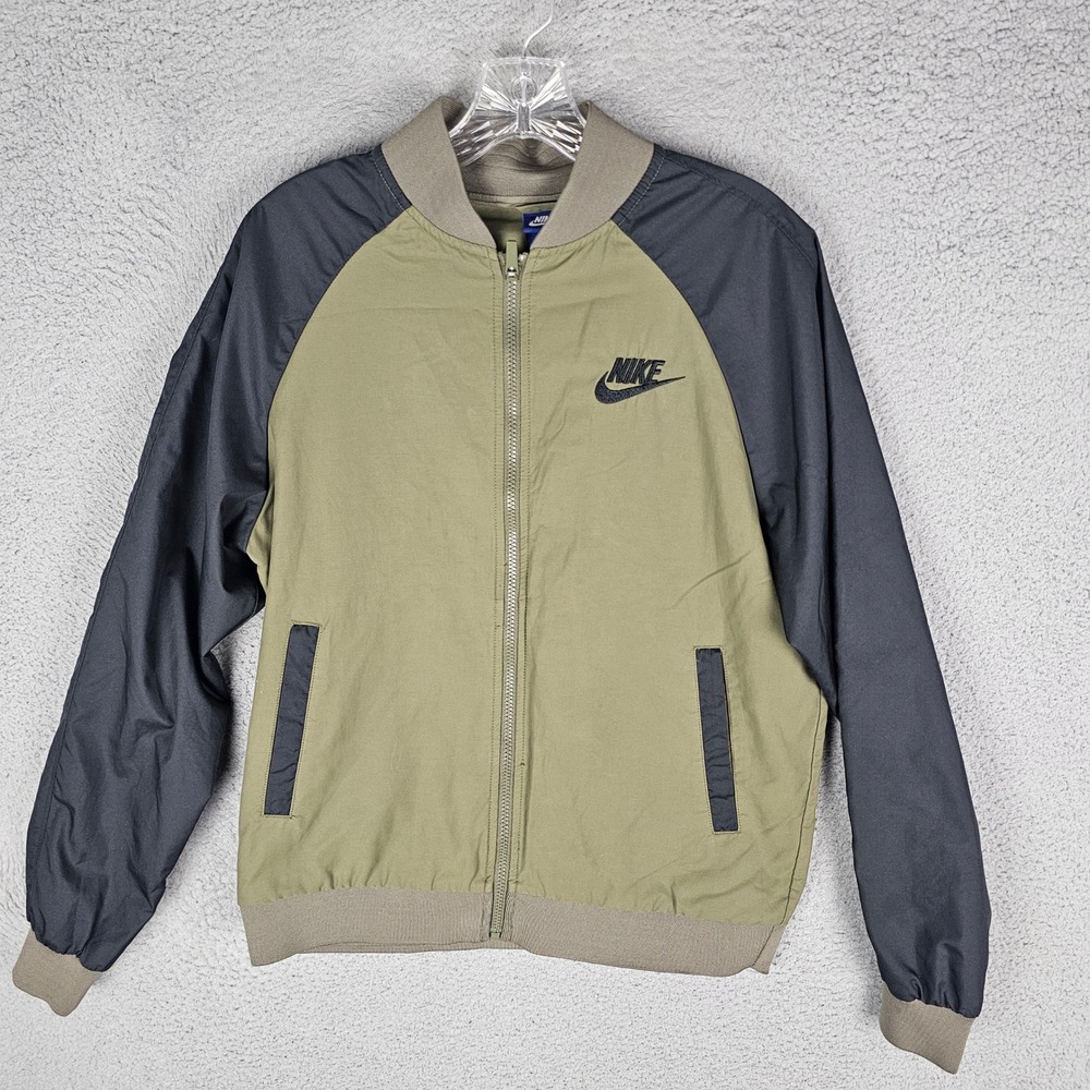 Nike Jacket Mens M Green Bomber Two Tone Full Zip 832224-222 Raglan Sleeve